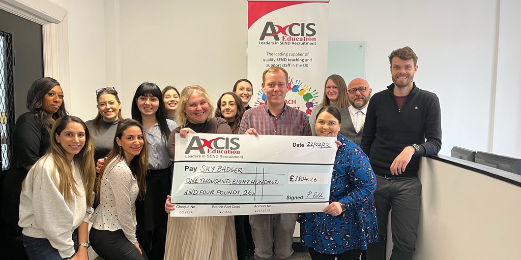 Axcis presents fundraising proceeds to 2021 annual charity of the year - Sky Badger